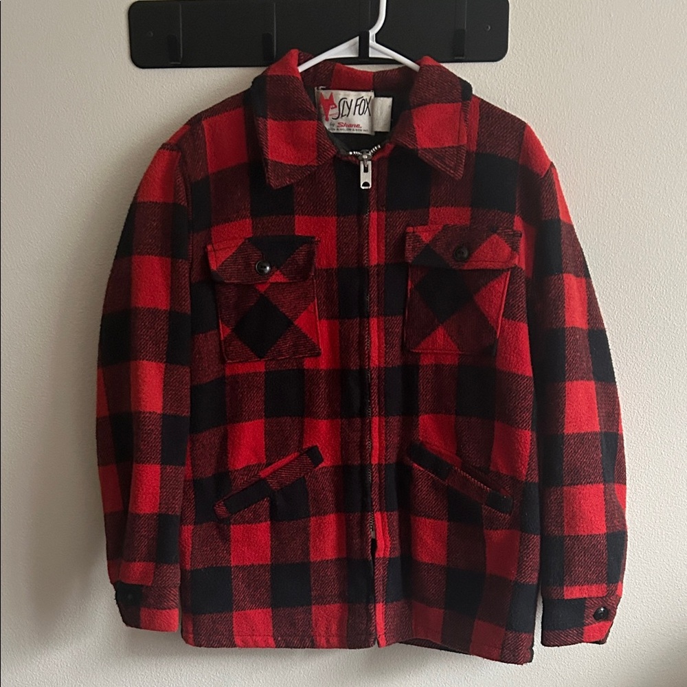 Vintage 70's Buffalo Plaid  Wool Utility Workwear  Full Metal Zip Dad Jacket